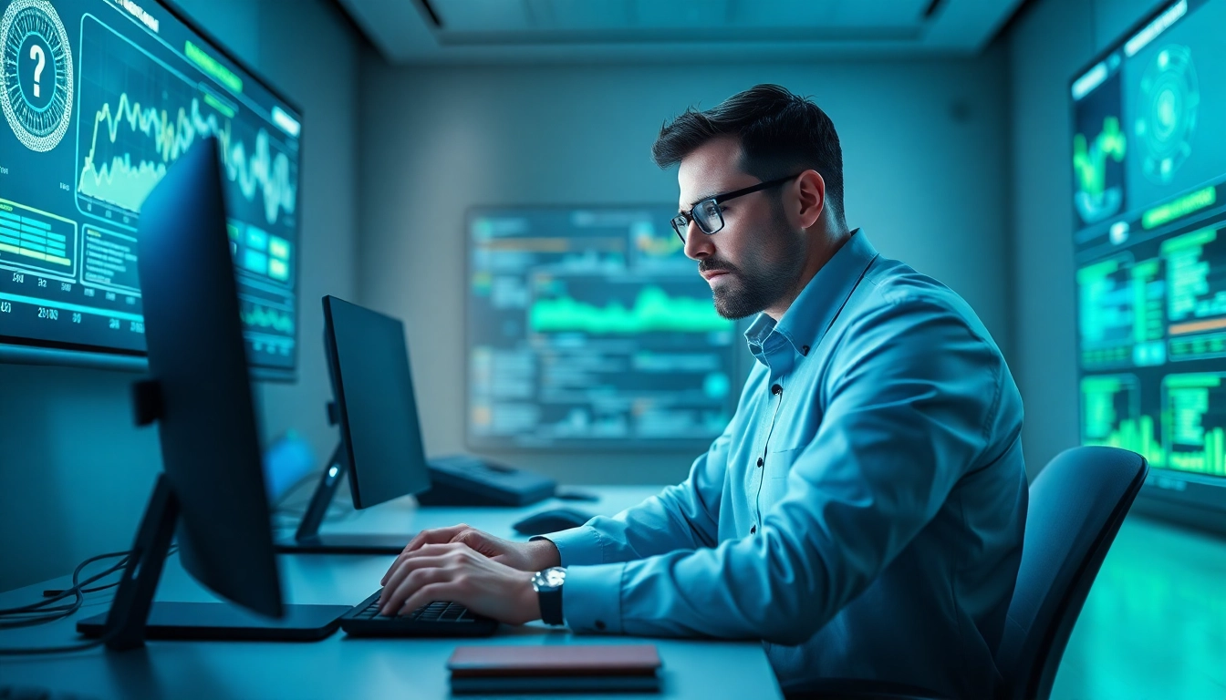 Enhance cyber security fredericksburg by showcasing a specialist at work on advanced tech.