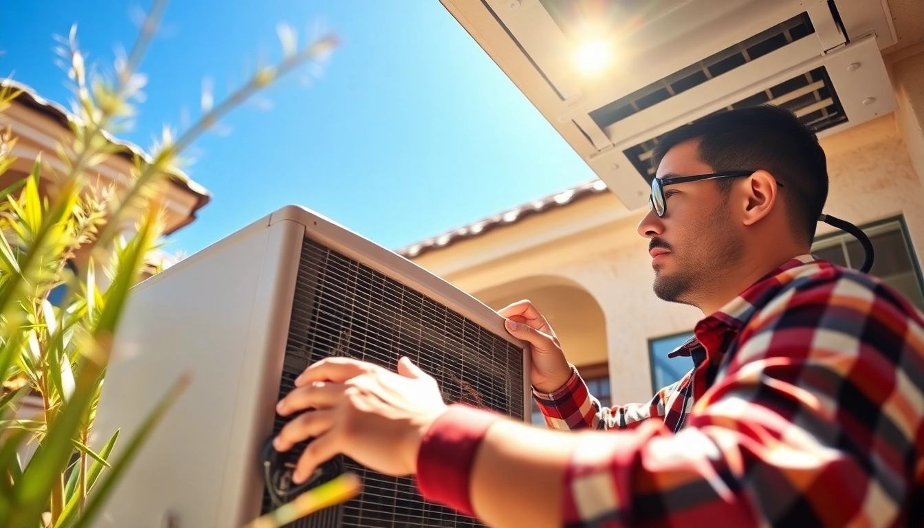 Technician servicing scottsdale ac unit in a bright residential environment.