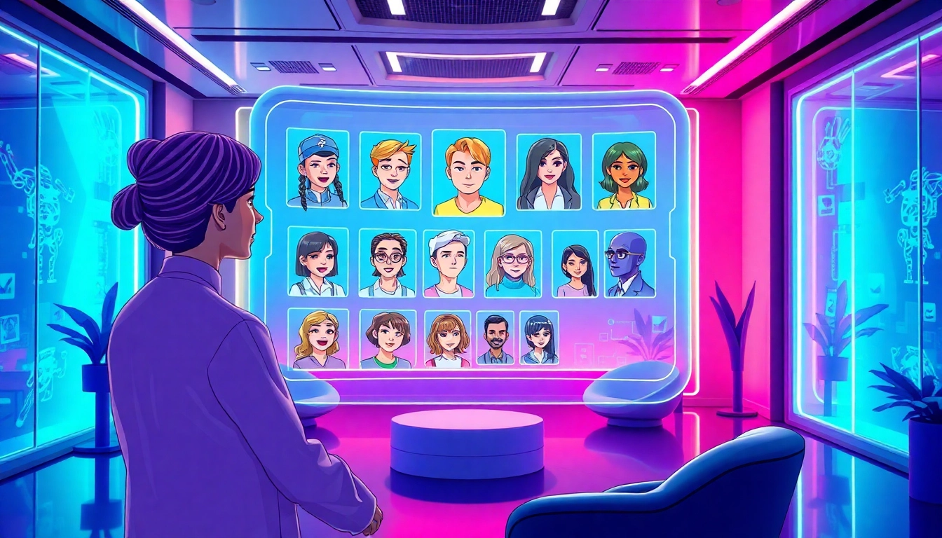 Engage in AI character chat no limits with diverse characters in a futuristic digital environment.