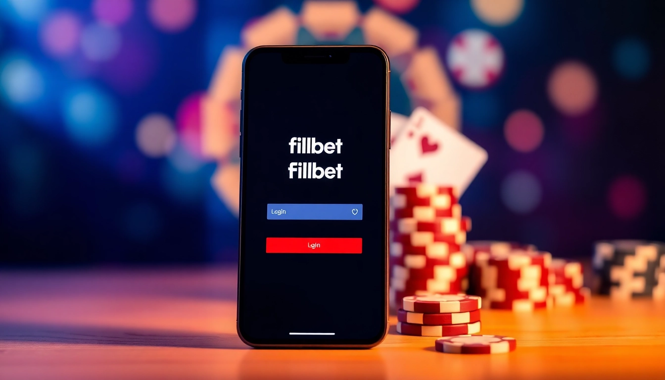 Access filbet login on an immersive smartphone interface surrounded by casino elements.