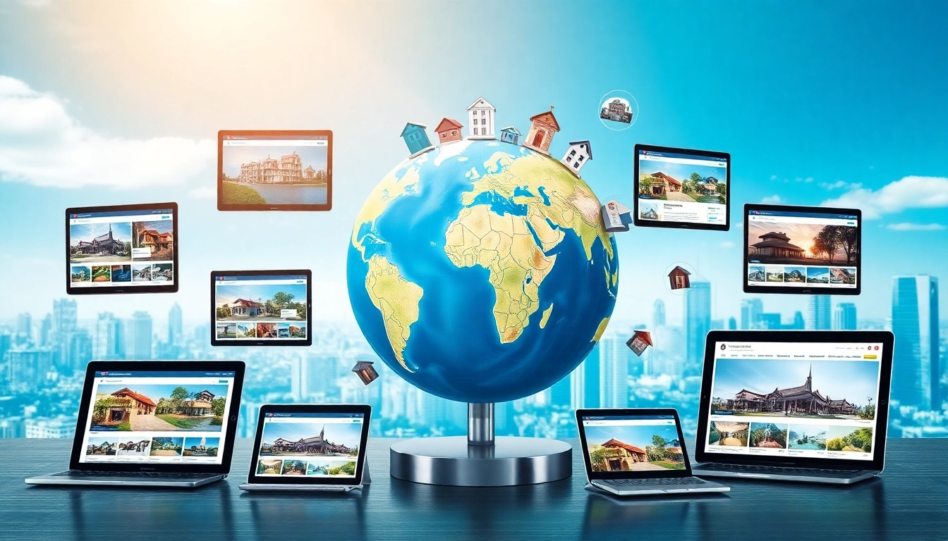 Browse international real estate websites showcasing diverse listings and properties worldwide, promoting global opportunities.