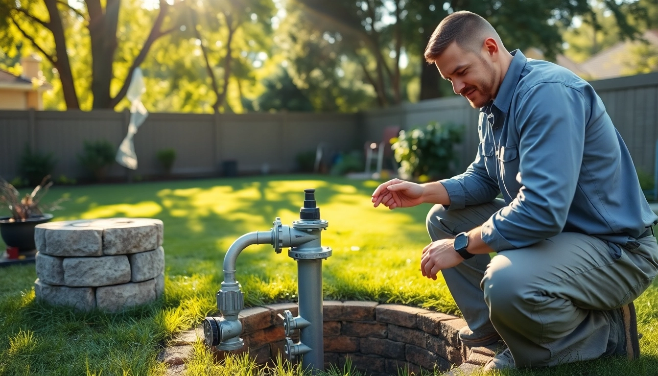 Expert performing well pump replacement lacey wa service in a serene garden environment.