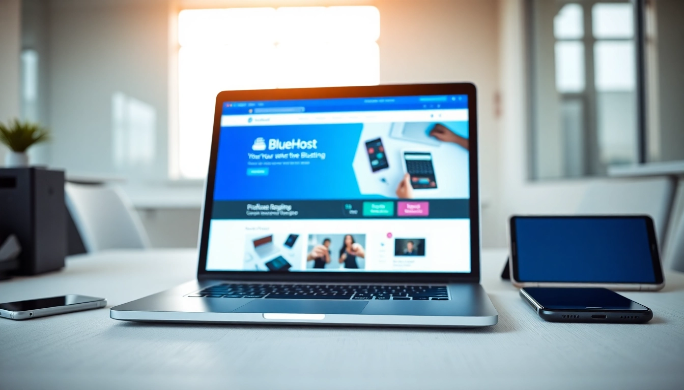 Explore the features of Bluehost through a modern web hosting setup on various devices.
