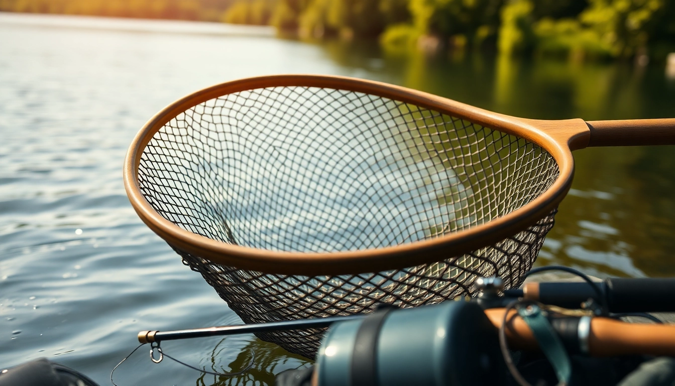 Catch and release with a Fly fishing net showcasing its durable design by a tranquil lake.